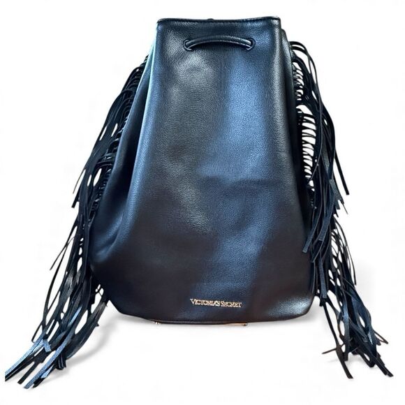 NWT Victoria’s Secret Women\'s Black Fringe Drawstring Backpack main image 5